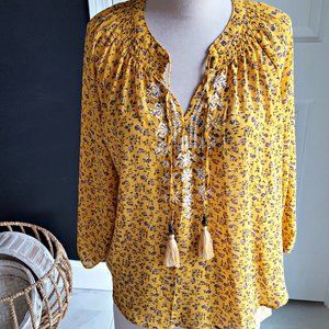 NWT! BOHO Fem SMOCKED Tassel TIE BLOUSE SZ XL